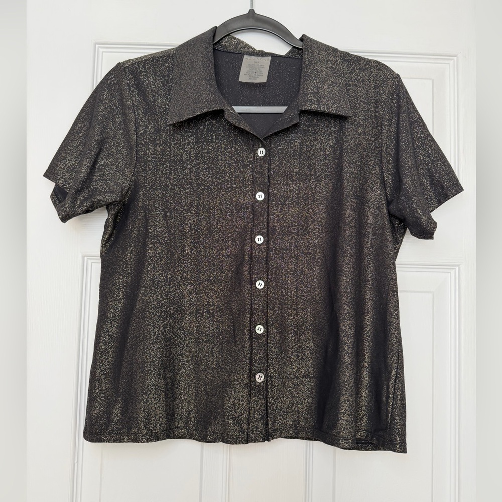 Negative Underwear Size M • Black Metallic Button Down Shirt.